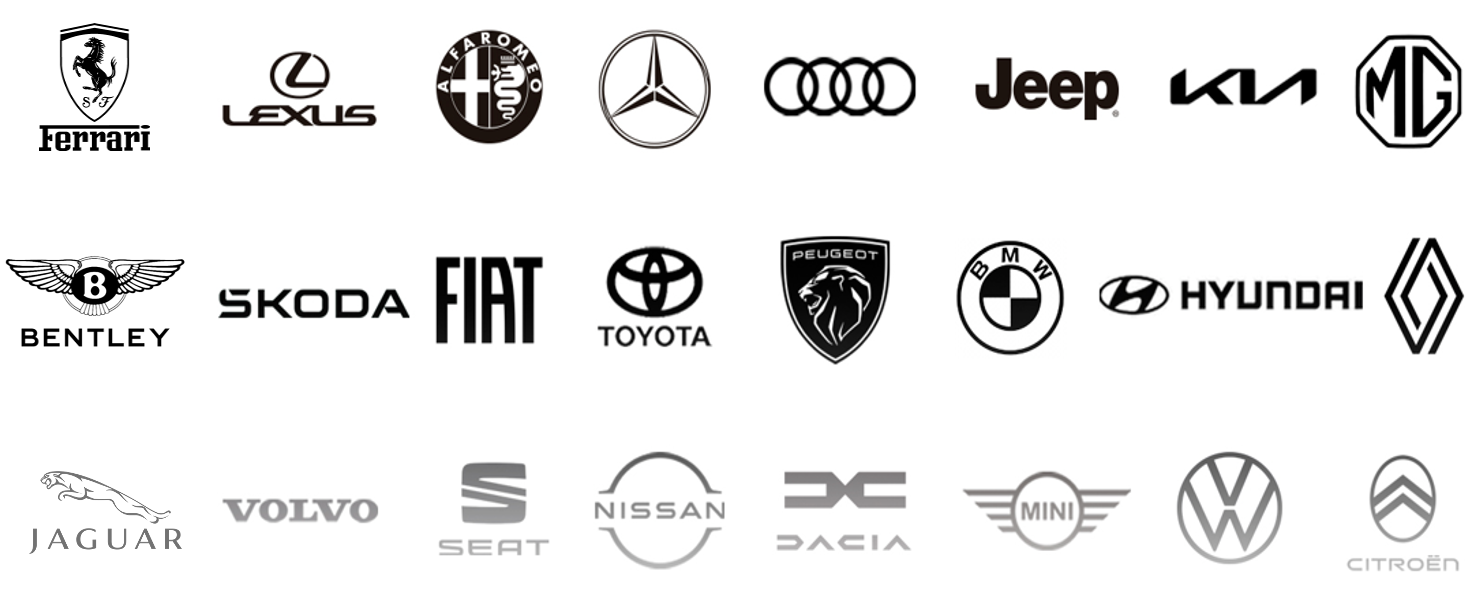 Marcas automotrices compatibles: Ferrari, Lexus, Alfa Romeo, Mercedes-Benz, Audi, Jeep, Kia, MG, Bentley, Skoda, Fiat, Toyota, Peugeot, BMW, Hyundai, Renault, Jaguar, Volvo, Seat, Nissan, Dacia, Mini, Volkswagen, Citroën